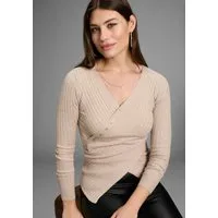 Bruno Banani V-Ausschnitt-Pullover Wickeloptik und edles Knopfdetail