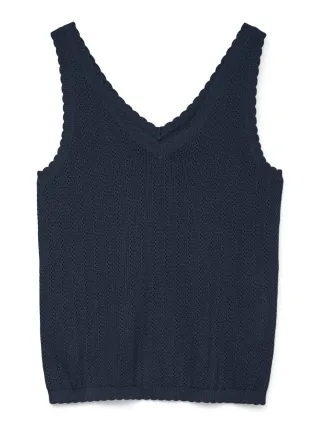 VERO MODA - VMLUXLIGHT POINTELLE SL V-NECK TOP navy blazer - Gr. - XS