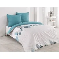 Buymax Bettwäsche Wende-Bettwäsche, Premium, Renforce: 100% Baumwolle, 3 teilig, 200x200 cm, Bettbezug-Set, mit Reißverschluss, Weiß Türkis