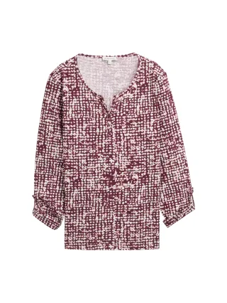 Tom Tailor - Henley Blusenshirt mit Muster dark red abstract dot design - Gr. - S