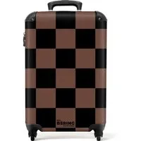 NoBoringSuitcases.com© Hartschalen-Trolley Braun mit schwarzem Schachbrettmuster 55x35x20cm, 4 Rollen, Reisekoffer mit 4 Rollen, Carry on luggage, Männer