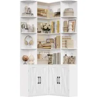 Homfa Bücherregal 187 cm hoher Bücherschrank mit Türen Eckregal, Eckbücherregal Standregal L-förmiger Eckschrank 80 x 80 x 187 cm