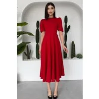 WOMAN VISION Midikleid Midi-Kleid mit Rundhalsausschnitt und ausgestelltem Rock