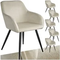 tectake Esszimmerstuhl Polsterstuhl Samtoptik mit durchgehender Lehne, schwarze Stahlbeine (Samtstuhl Marilyn, 6 St), bodenschonende Kunststoffkappen, Sitzkomfort, modernes Design