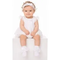 La Bortini Stirnband Baby Set Socken mit Rüschen und Kopfband in Weiß mit Schleifen festlich, Mädchen frilly Strümpfe mit Kopfschmuck, 15 bis 27