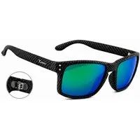 Rennec Sonnenbrille Herren Rechteckig Carbon Design Grün Blau Verspiegelt UV400 Markenbrille Motorsport, 3in2 Bügelgelenke, Markenschriftzug
