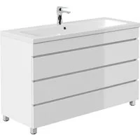 Lomadox Waschtisch FROME-02, 120 cm, stehend, weiß Hochglanz, mit 3 Schubladen