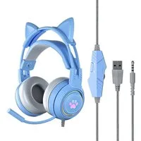 MOPUEA Gaming Headset mit Katzenohren & Mikrofon RGB Licht 3D Surround Sound Gaming-Headset (360° Mikrofon RGB Licht und weicher Komfort Kopfbügel)