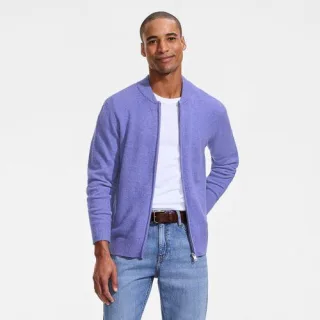Wool Touch Cardigan mit Reißverschluss, Herren,  Lila, Wolle/Polyester/Nylon, by Lands' End