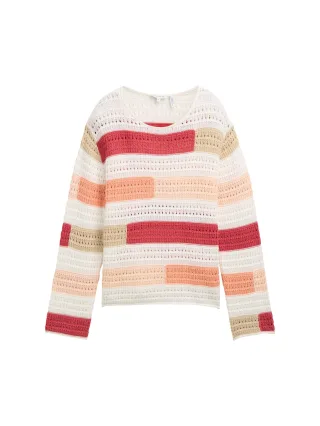 Tom Tailor - Strickpullover aus Bio-Baumwolle fresh berry highlight stripe - Gr. - M