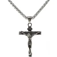 DALMARO Kette mit Anhänger Lederkette Edelstahlkette 316L JESUS AM KREUZ, Herren Halskette Biker / Wikinger Kette - Schmuckbox