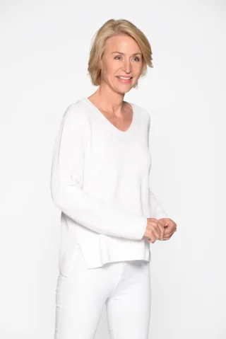CLARINA - V-Pullover, 1/1 Arm, uni 102 offwhite - Gr. - 46