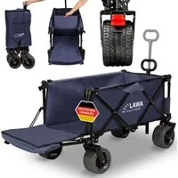LAWA Living and Lifestyle Bollerwagen faltbar Handwagen mit Bremse klappbar kompakt 100kg (12,4kg leicht), mit Heckklappe, sehr kleines Packmaß, Blau