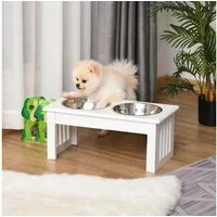 PawHut Futternapf mit 2 Schalen, 900 ml pro Napf, Edelstahl, mit Napfständer, für sehr kleine und kleine Hunde, Weiß