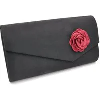 Steuer Abendtasche Satin-Optik schwarz mit roter Blüte