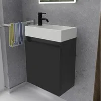 Alpenberger Badmöbel-Set Gäste WC Waschbecken mit Unterschrank - Badschrank Hängend, (2-tlg. Waschtisch Set Schwarz, Waschbeckenunterschrank mit Softclose), Waschplätze für Kleine Bäder - Badschrank Hängend und Vormontiert