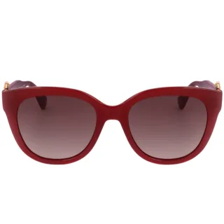 Moschino – Braune Sonnenbrille mit SF-Gläsern und roten Schnallen