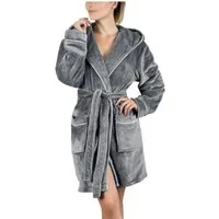 Gräfenstayn Damenbademantel Bademantel Damen flauschig Kapuze Kuschelfleece leicht kurz, warm & kuschelig, Knielang, Fronttaschen, Gürtel, S-XXL