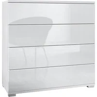 Vladon Kommode Pavos V3 (Sideboard, mit 4 Schubladen), Weiß matt/Weiß Hochglanz (76 x 76 x 35 cm)