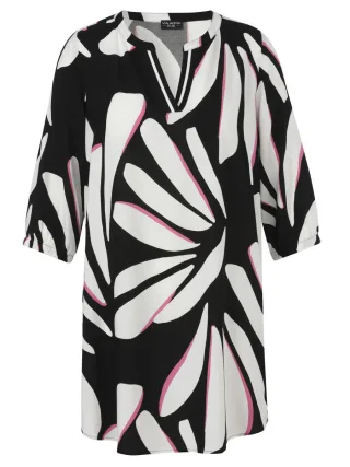 VIA APPIA DUE - Kleid mit grafischem Allover-Print und 3/4-Ärmeln schwarz - Gr. - 46
