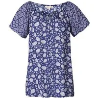 Himalaya Clothing Schlupfbluse Kurzarmbluse aus weich fallender Viskose mit Floral-Patchwork-Muster Zarte Bluse Damen Viskose Bluse mit Tunnelzug