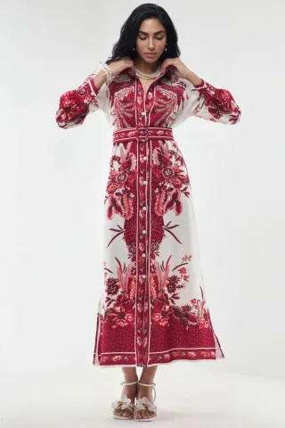 Floral Maxi-Hemdkleid mit Gürtel