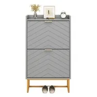 UEV Schuhschrank mit 2 Klappen, Schuhkipper Schmal, Schuhregal mit Metallfüße (50 x 24 x 103,5cm Modern Schuhaufbewahrung mit Oberplatte, Schuhkommode,Anti-Kipp-Vorrichtung für Eingangsbereich) trennwände verstellbar und abnehmbar für verschiedene Sc