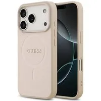 Guess Handyhülle iPhone 17 Pro Kunstleder geprägt rosa Logo goldfarbig MagSafe 6,3 Zoll, Kantenschutz