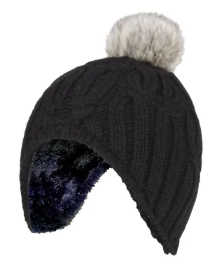 Wärmehalter - Mädchen Kabel gestrickt Beanie-Mütze mit Pom Pom Bommel für Winter | warme thermisch isolierte Mütze - Cloud Grey
