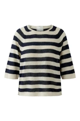 Oui - Gestreifter Pullover mit U-Boot-Ausschnitt und 3/4-Ärmeln beige/blau - Gr. - 36