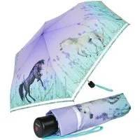 Knirps® Taschenregenschirm Kinderschirm 4Kids reflective mit Reflexborte, Sicherheit auf dem Schulweg, Pferde, Wild Horses