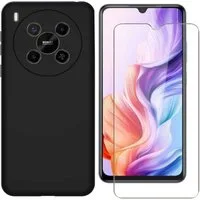 Wigento Handyhülle Für ZTE Blade V70 Max Silikon TPU Schutz Hülle Schwarz + 9H Hart Glas, Produktset TPU Hülle mit Hart Glas