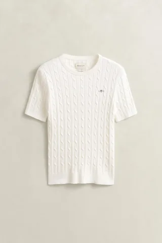 GANT - Zopfstrick Kurzarmpullover eggshell - Gr. - XL