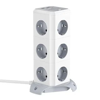 BlitzWolf BW-EC3 3-Layer Vertical Cube EU Socket Plug Power Outlet Extender with 12 AC Outlets / 2 USB-A / 2 USB-C for M