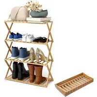 Youyijia Schuhregal Schuhregal, 50×70cm Faltbares Schuhregal Aus Bambus Mit 4 Ebenen