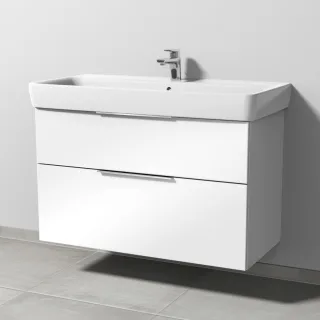 Sanipa 3way Waschtischunterbau zu Geberit Renova Plan Waschtisch mit 2 Auszügen, Weiß-Glanz UF88178