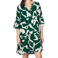 DENIMFY Sommerkleid Damen Kleid DFFrida A-Linie 3/4 Arm Freizeitkleid mit V-Ausschnitt aus 100% Viskose