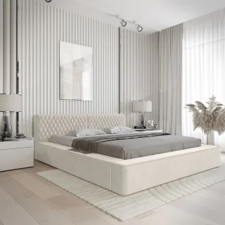 Polsterbett Doppelbett NORFOLK 140x200cm in Stoff Ditra Creme