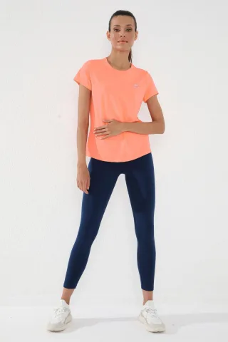 Damen Unifarben Kurzarm Rundhals T-Shirt