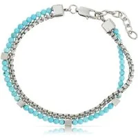Made by Nami Armband Zweireihig Herren mit Perlen in Silber und Türkis Wasserfester Schmuck, 18 + 4 cm Länge Geschenke für Männer