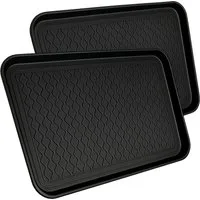 Mojawo Fußmatte 2er Schuhablage Schuhabtropfschale mit Rand wasserfest 40x60cm Schwarz