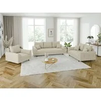 S-Style Möbel Polstergarnitur 3+2+1 Zara mit Braun Holzfüßen im skandinavischen Stil aus Cord-Stoff, (1x 3-Sitzer-Sofa, 1x 2-Sitzer-Sofa, 1x Sessel)