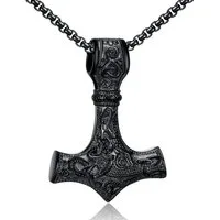 LuxusKollektion Kette mit Anhänger Wikinger Thors Hammer Halskette Edelstahl Viking Runen Schmuck Herren