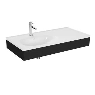 VitrA Equal Set Möbelwaschtisch asymmetrisch 100 cm mit Holzblende Schwarz-Eiche,64085 64085