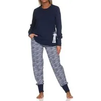 Normann Pyjama Normann Damen Schlafanzug mit Bündchen in maritimer Optik