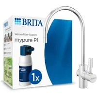 BRITA Küchenarmatur mypure P1 (Armatur, Kartusche, Filterkopf, Halterung, Schläuche, Adapter, T-Stück) reduziert Kalk, Chlor, Blei & Kupfer im Leitungswasser