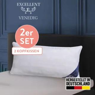 Excellent 3-Kammer-Kopfkissen "Venedig, Kissenparade1 tlg. oder 2 tlg. 40x40-80x80 cm" Füllung: weisseneueDaunenKlasseI100DaunenAussenweisseneueFedernKlasseI100FedernInnen 2 Stk. tlg. hergestellt in Deutschland