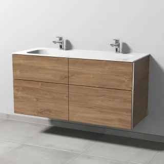 Sanipa 3way Keramik-Set Finion Keramik-Doppelwaschtisch und Unterbau mit 4 Auszügen, Eiche-Kansas BR40459