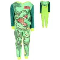 COFI 1453 Schlafanzug Dinoroar Kinder Schlafanzug Gemütlicher Fleece Jumpsuit mit Kapuze