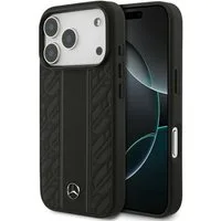 Mercedes Benz Handyhülle iPhone 17 Pro Echtleder schwarz Muster Logo Metall MagSafe 6,3 Zoll, Kantenschutz